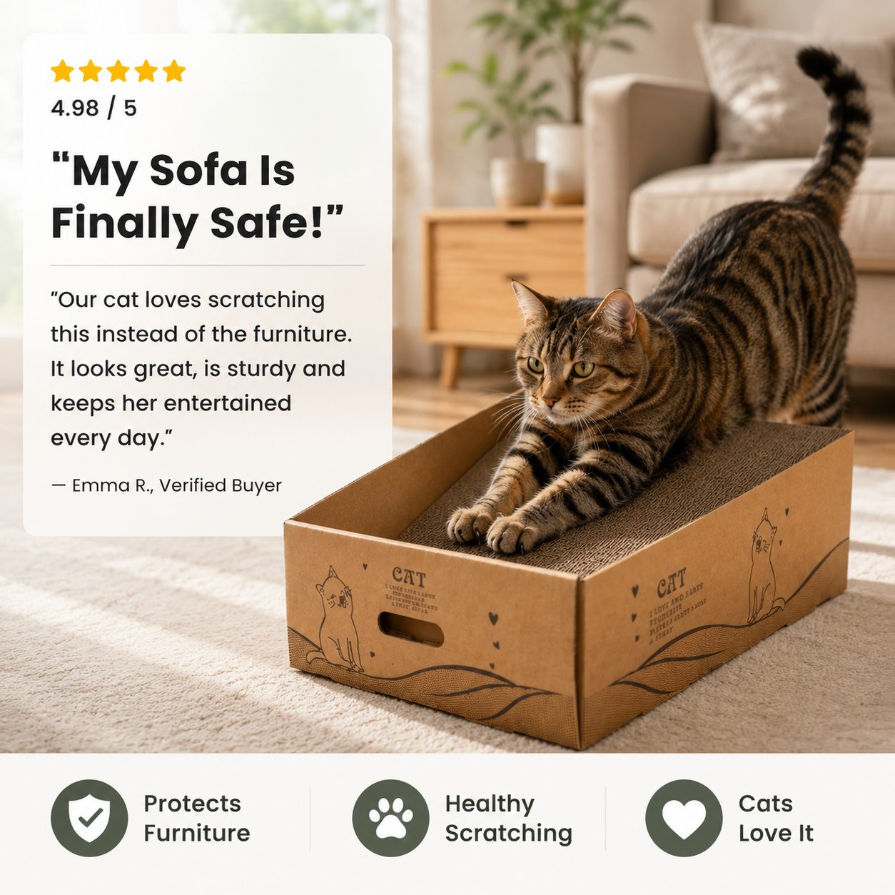 Reversible Cardboard Cat Scratcher Ramp - Image 3