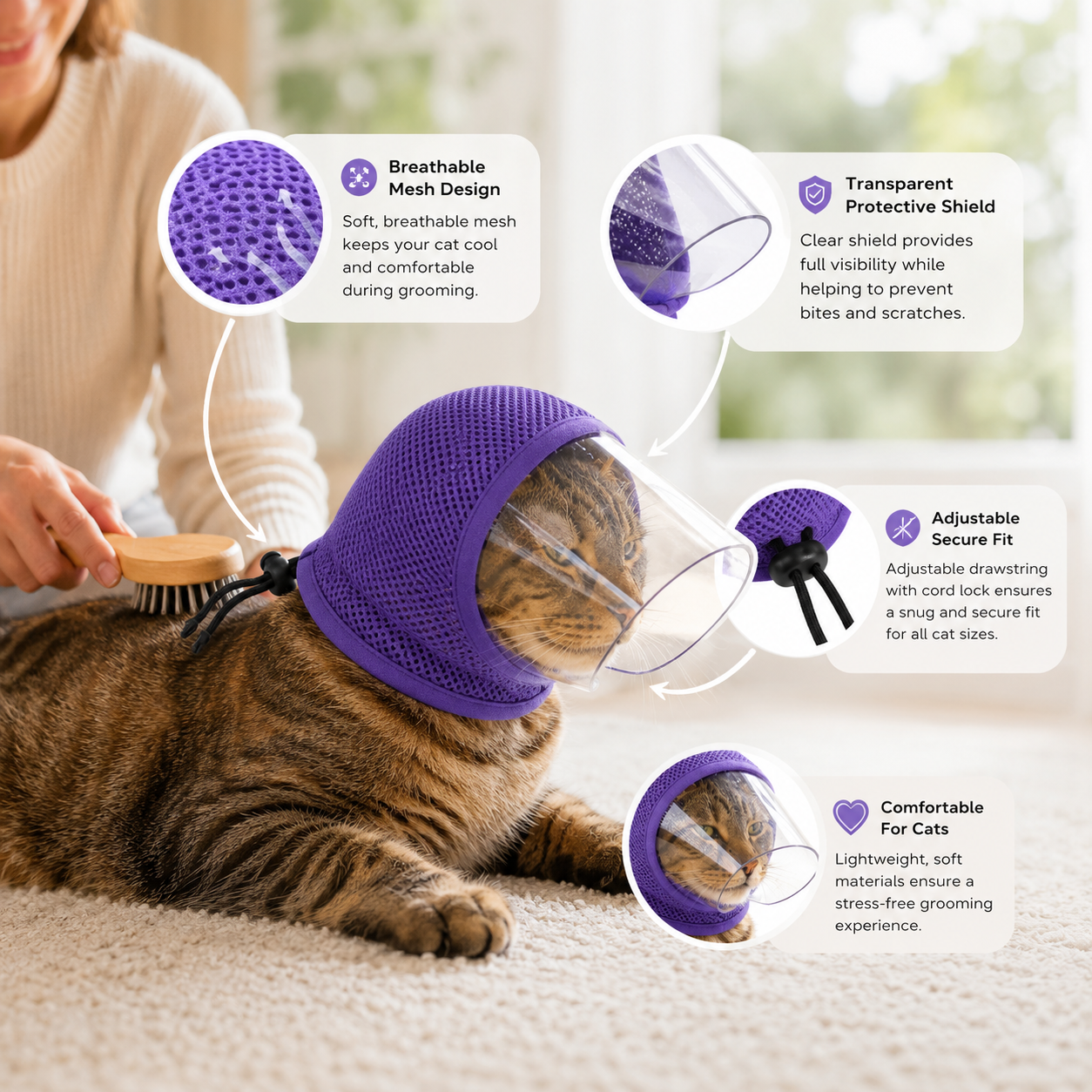 SafePaws Breathable Cat Grooming & Recovery Hood - Image 4