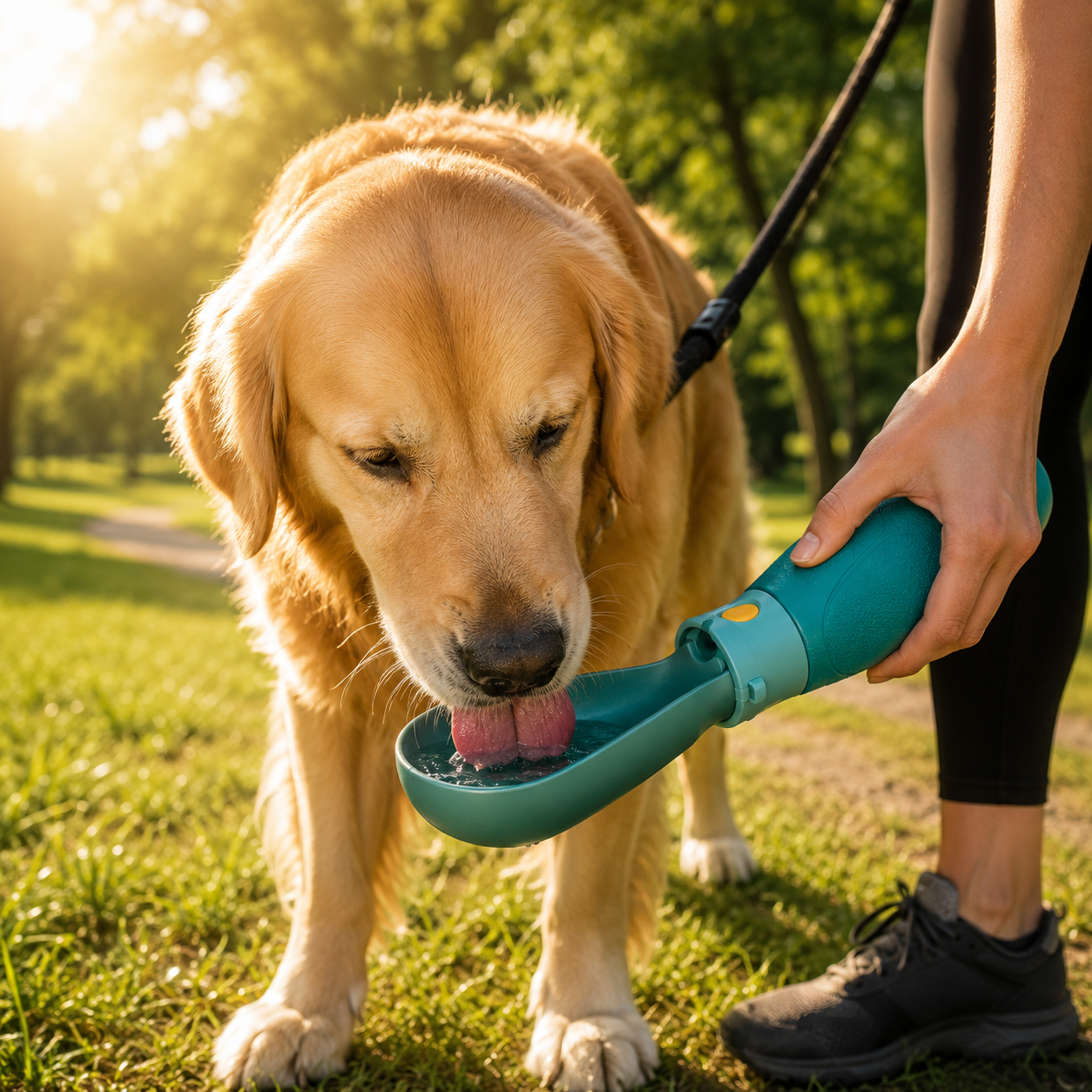 AquaPaw One-Hand Dog Water Bottle with Built-In Drinking Trough