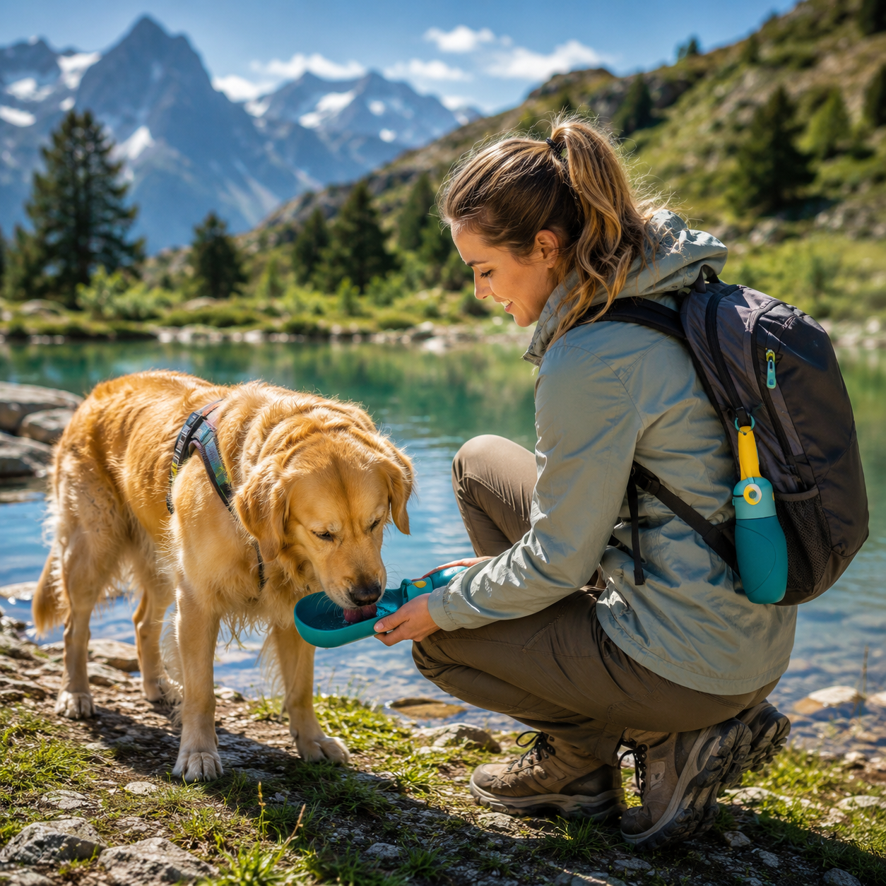 AquaPaw One-Hand Dog Water Bottle with Built-In Drinking Trough - Image 2