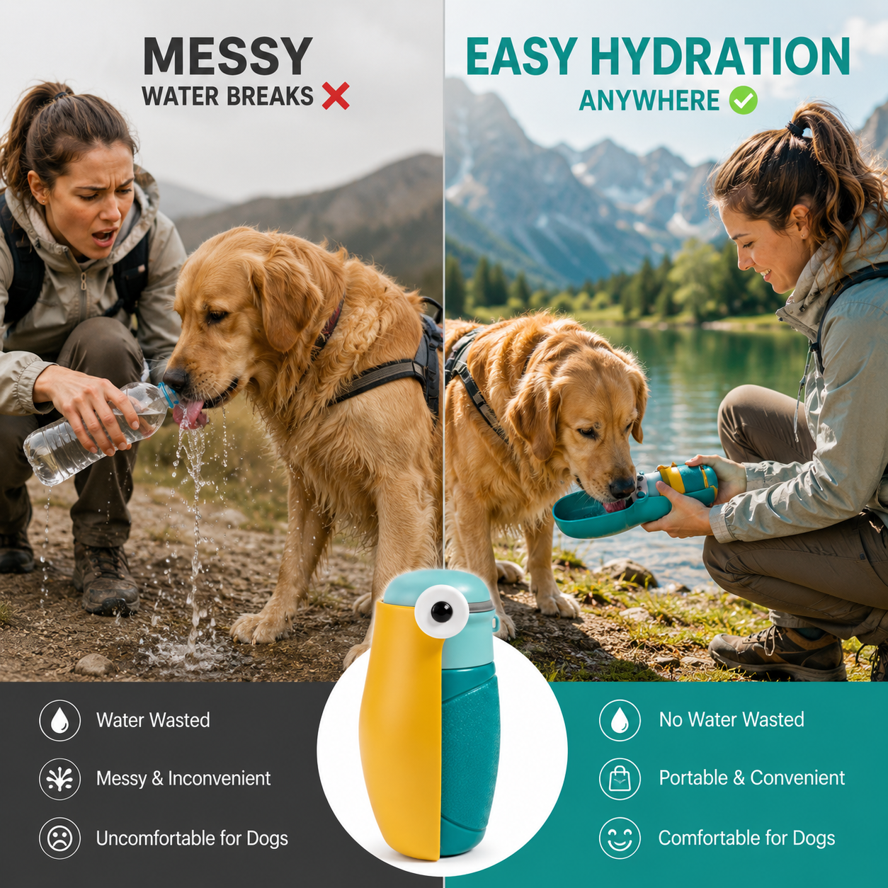 AquaPaw One-Hand Dog Water Bottle with Built-In Drinking Trough - Image 4