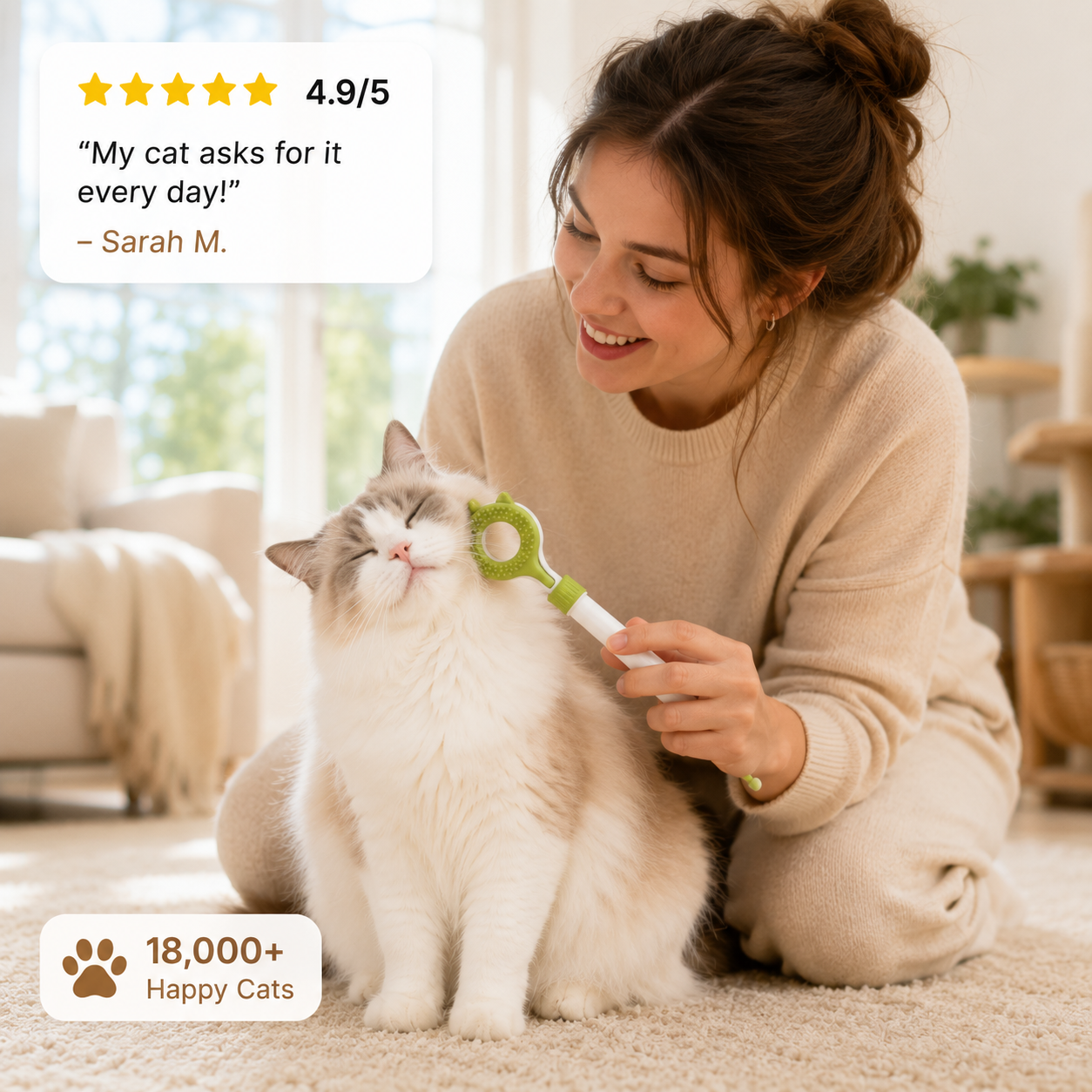 WhiskerWand Cat Grooming & Massage Wand with Extendable Handle - Image 2
